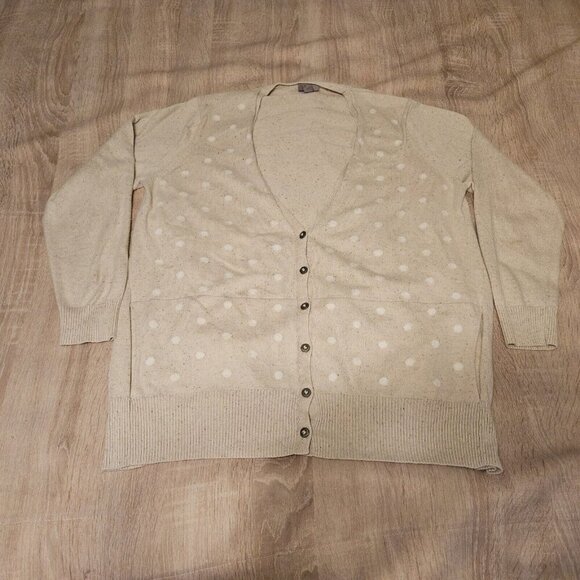 J Jill Size L Petite Tan Polka Dot Speckled Cardigan Sweater - Picture 1 of 8